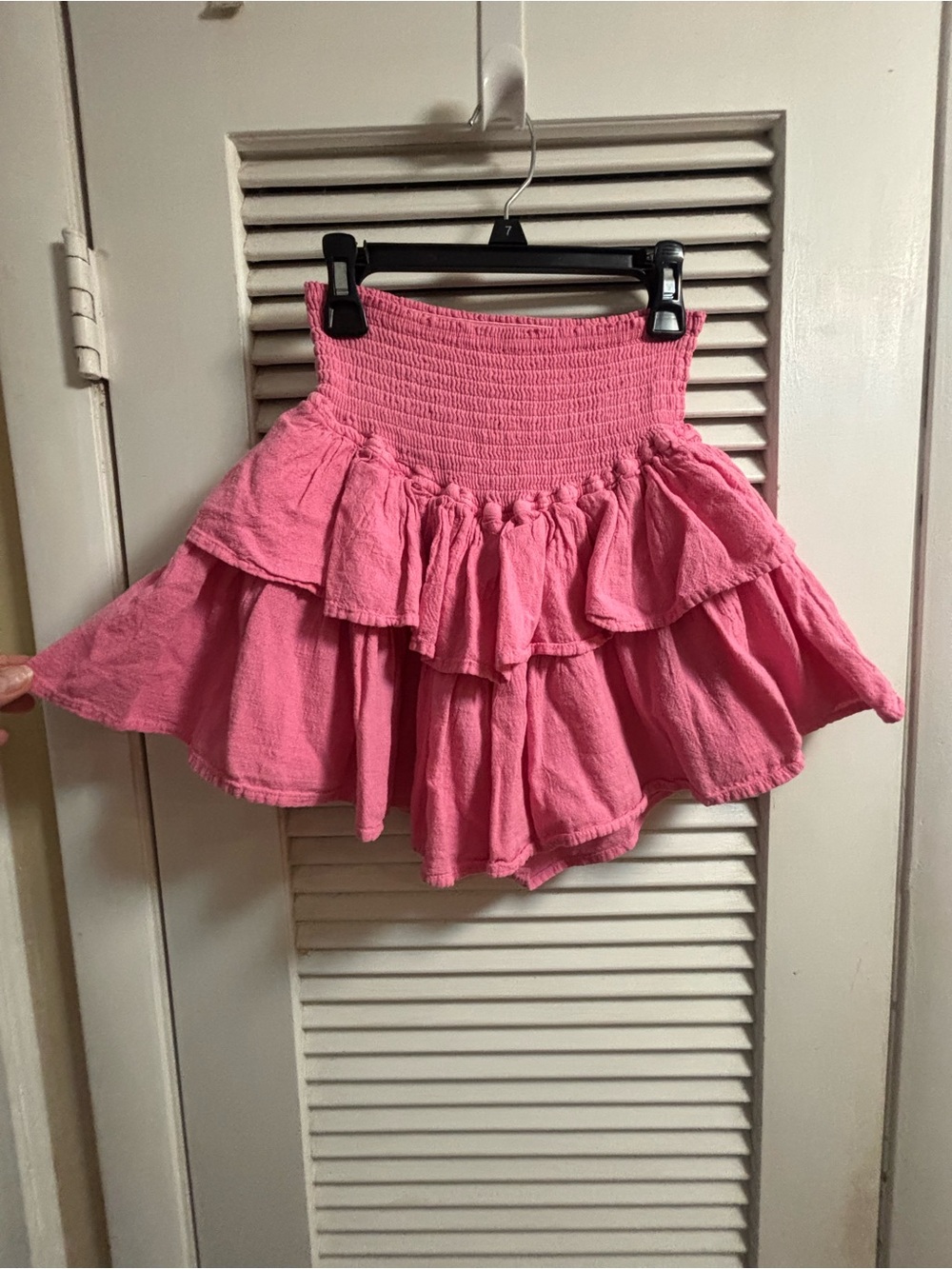 Altar'd State Bright Pink Smocked Ruffle Skater Skirt